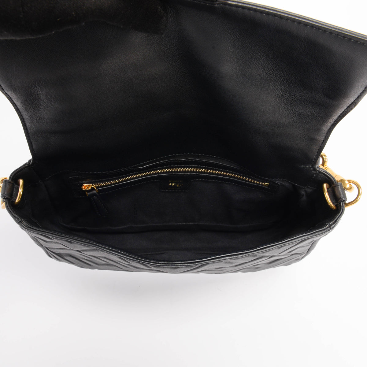 Fendi Black Nappa Leather FF 1974 Embossed Baguette