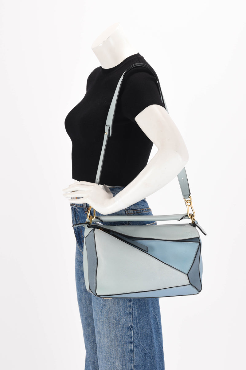 Loewe Blue Tri-Colour Calfskin Medium Puzzle Bag