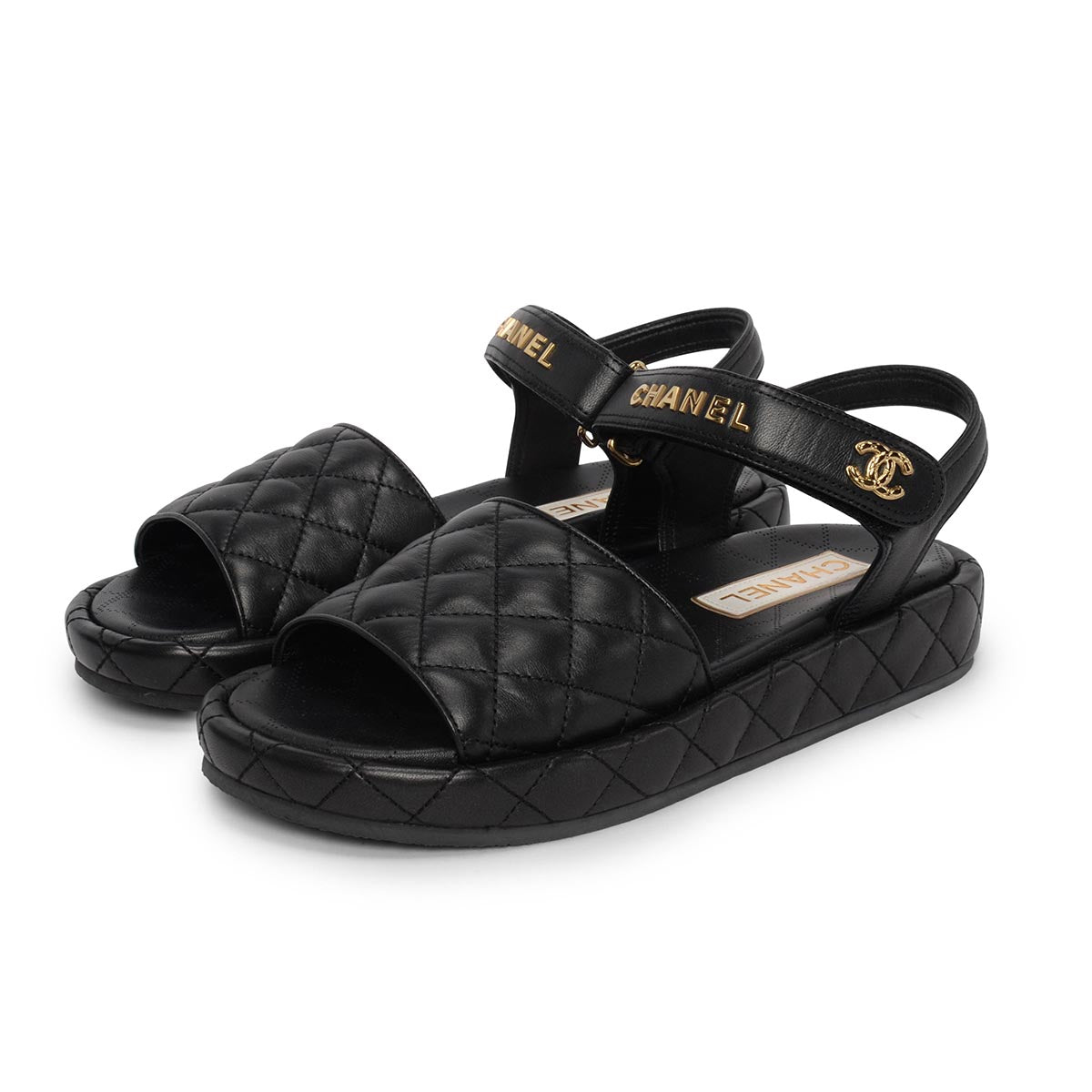 Chanel Black Quilted Lambskin CC Platform Sandals 41