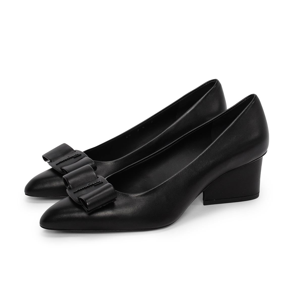 Ferragamo Black Lambskin Viva Bow Pumps 7.5