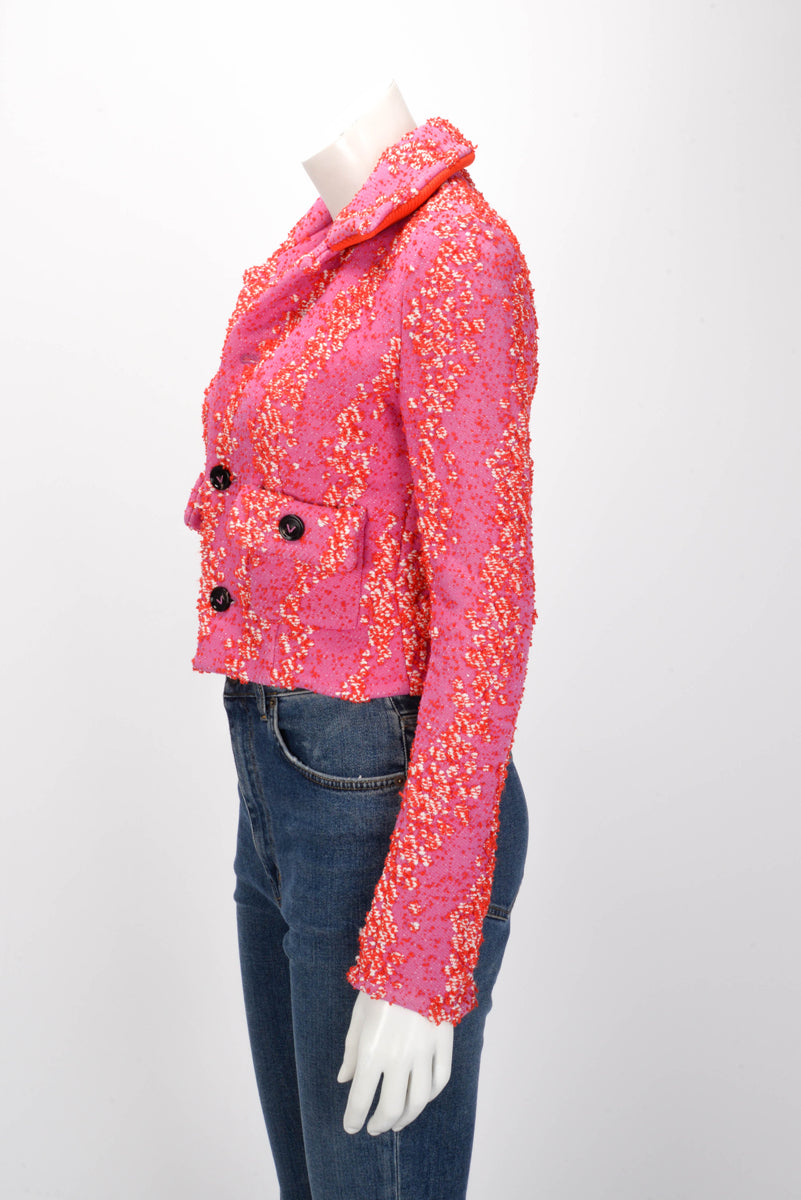 Bottega Veneta Bubblegum & Tomato Boucle Cropped Jacket IT 36
