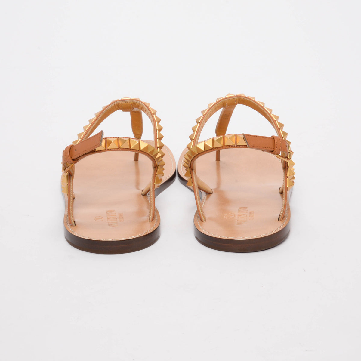 Valentino Tan Leather Rockstud Thong Sandals 38.5