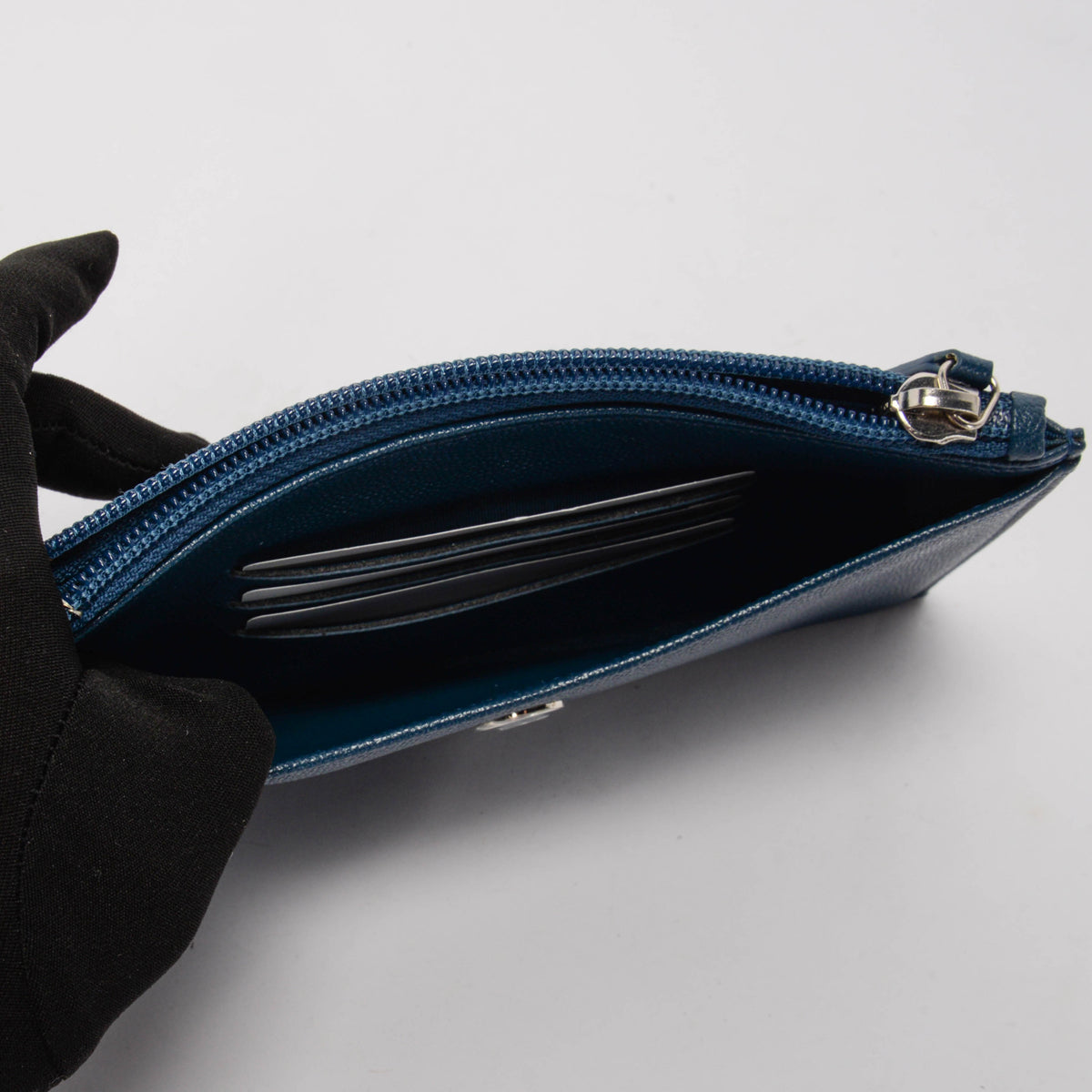 Chanel Teal Quilted Caviar CC Zip Pouch Wallet