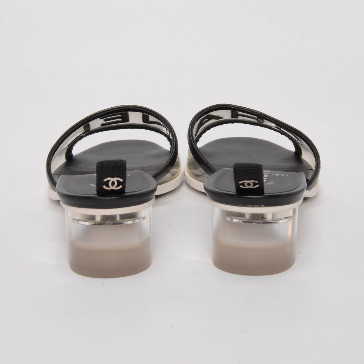 Chanel Black PVC & Lambskin Logo Sandals 40.5