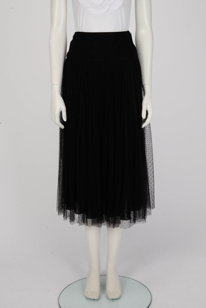 Dior Black Polka Dot Tulle Pleated Skirt FR 36