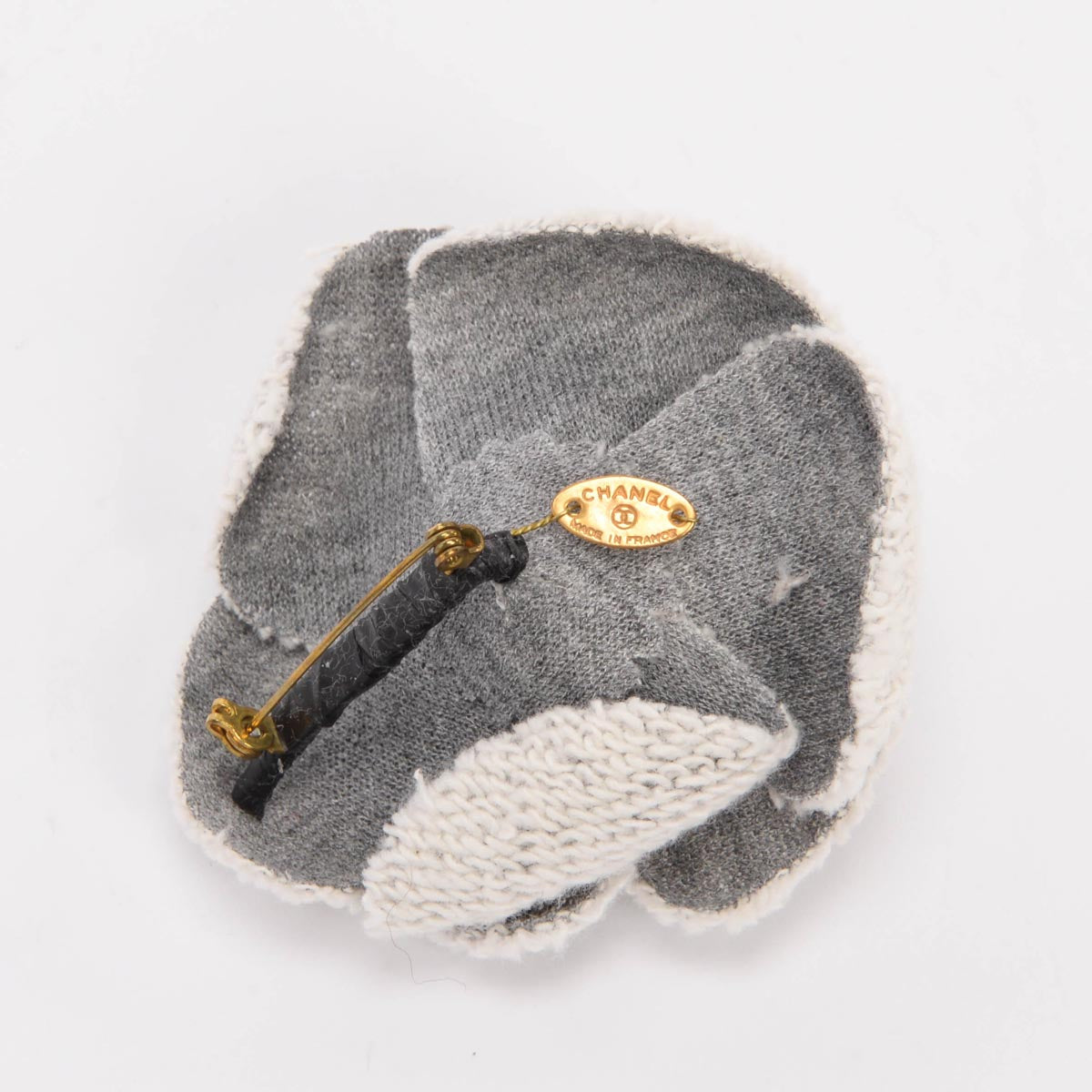 Chanel Grey Fleece Camellia Brooch