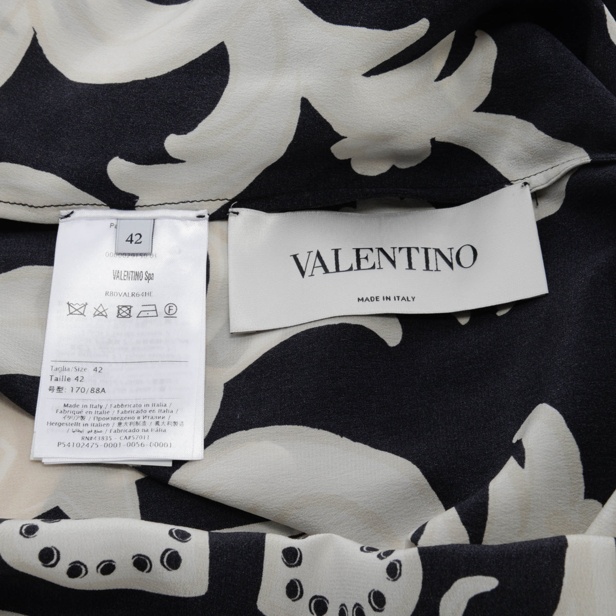 Valentino Black Silk Print Feather Trimmed Midi Dress FR 42