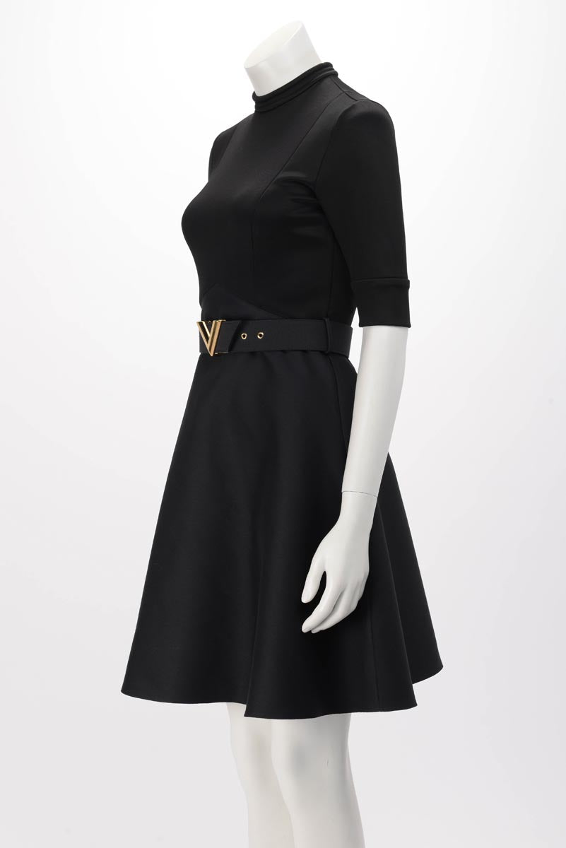 Louis Vuitton Black Short Sleeve Dress With Belt