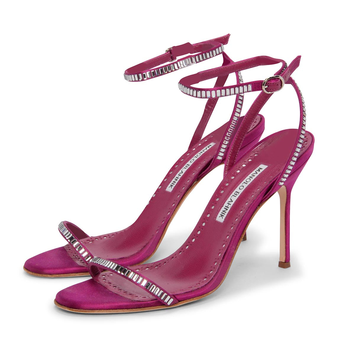 Manolo Blahnik Pink Satin Crinastra Sandals 38