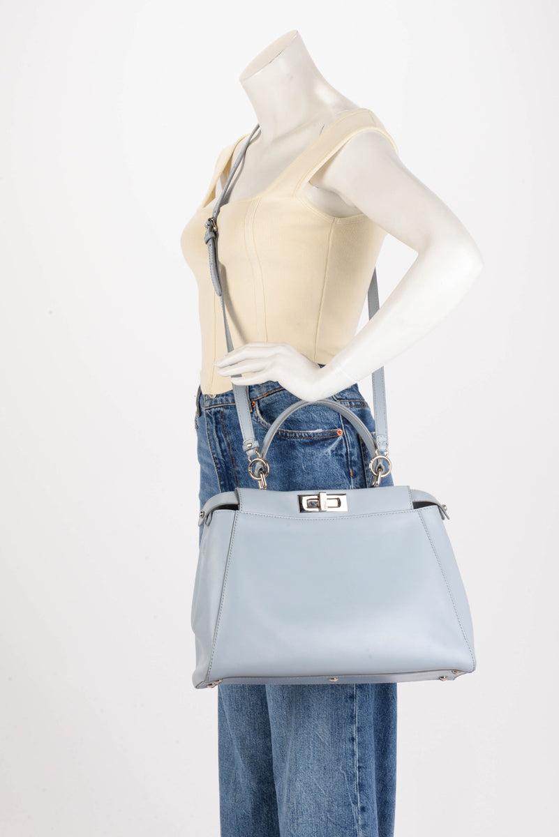 Fendi Pale Blue Nappa Medium Peekaboo Bag