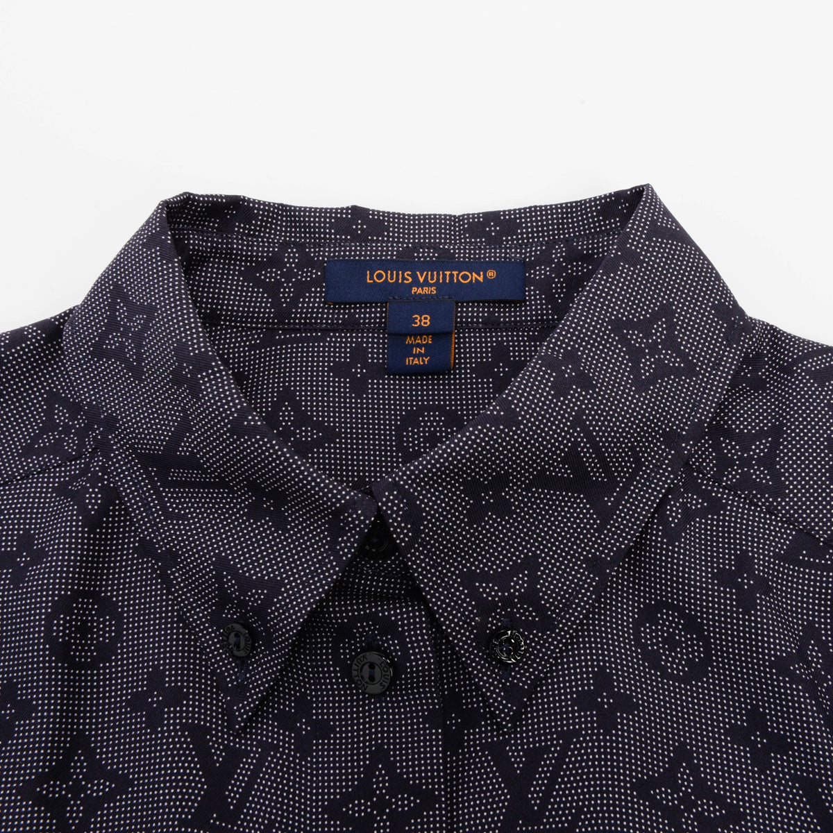 Louis Vuitton Navy Silk Inverted Mahina Monogram Shirt FR 38