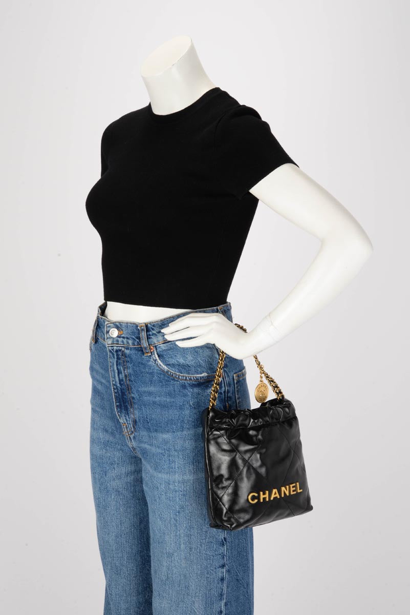 Chanel Black Shiny Calfskin Chanel 22 Mini Bag