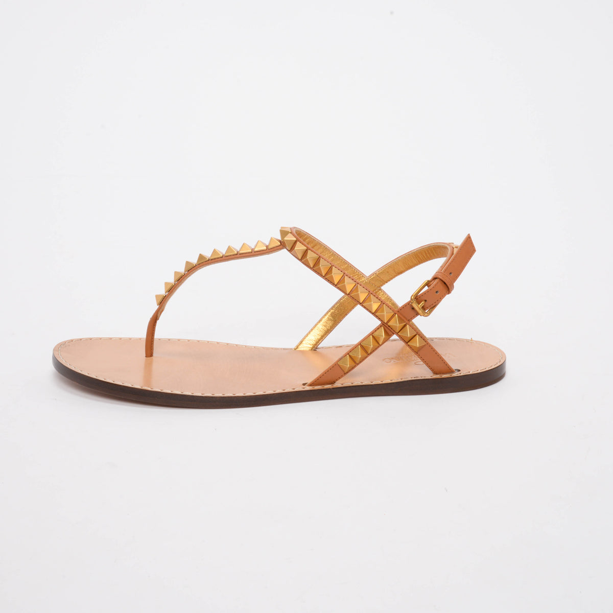 Valentino Tan Leather Rockstud Thong Sandals 38.5