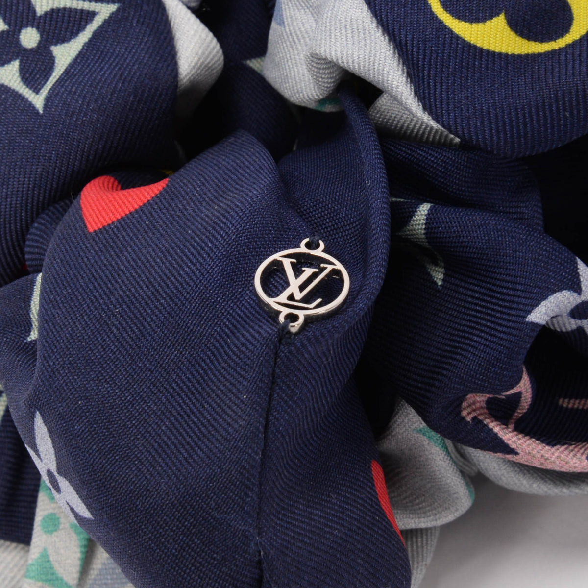 Louis Vuitton Blue & Grey Silk Monogram Hair Scrunchie