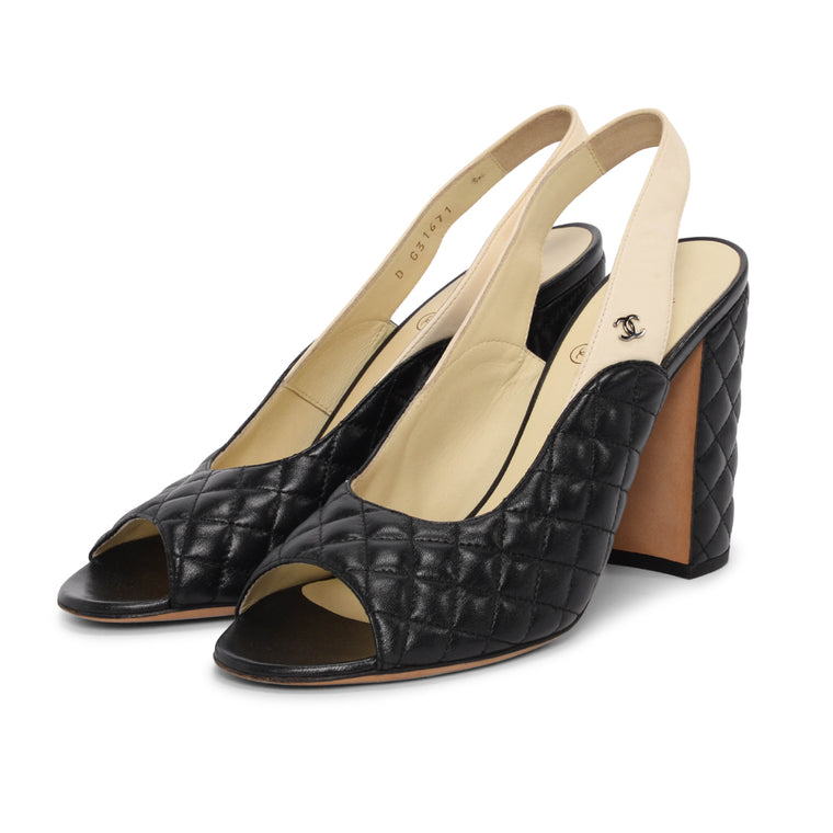 Chanel Black Quilted Lambskin Slingback Pumps 39.5