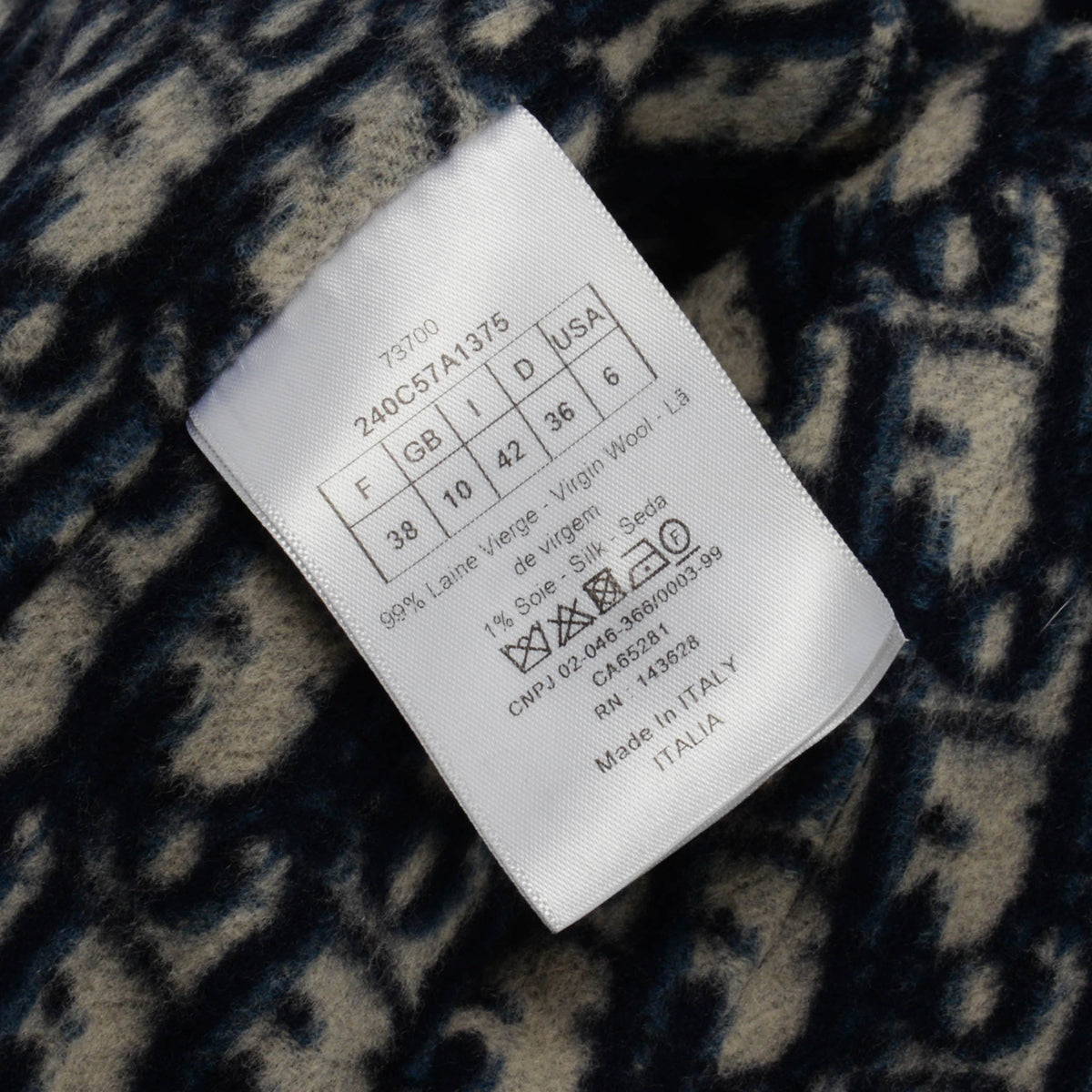 Dior Navy Wool Oblique Lined Hooded Zip Jacket FR 38