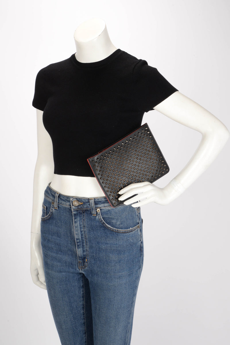 Christian Louboutin Black Calfskin Spike Loubiposh Pouch