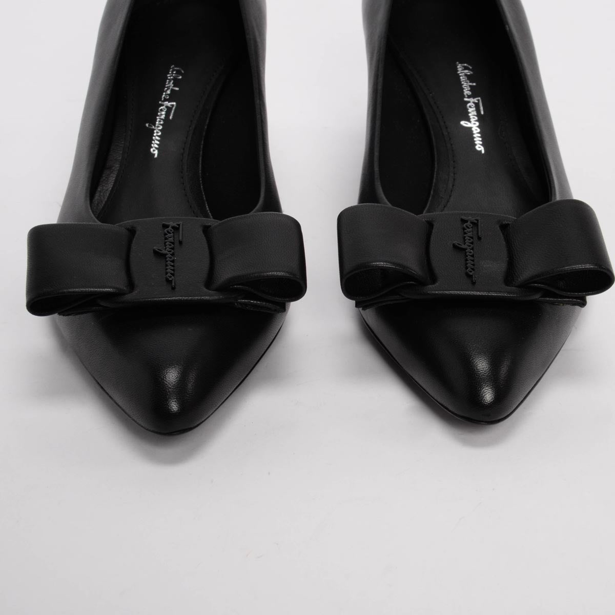 Ferragamo Black Lambskin Viva Bow Pumps 7.5