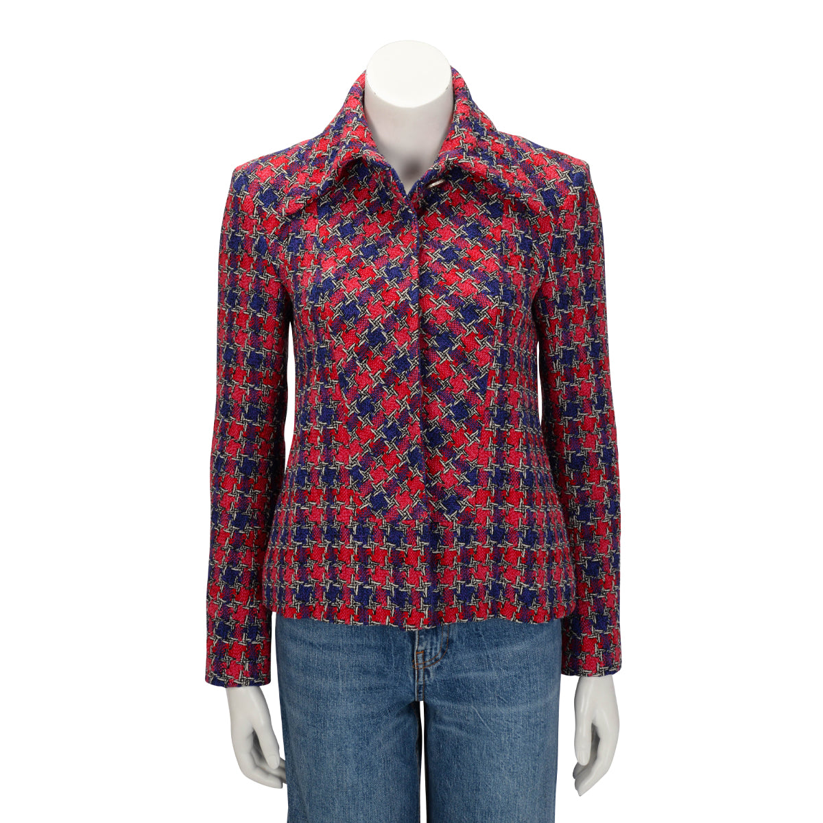 Chanel Pink & Purple Houndstooth Tweed Jacket FR 38