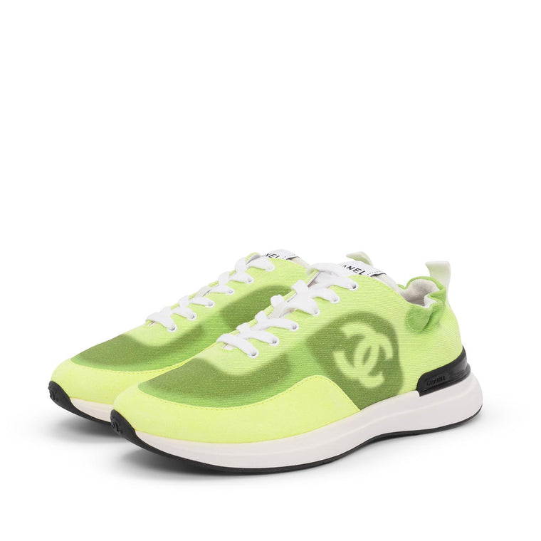Chanel Fluro Green Denim CC Sneakers 39.5
