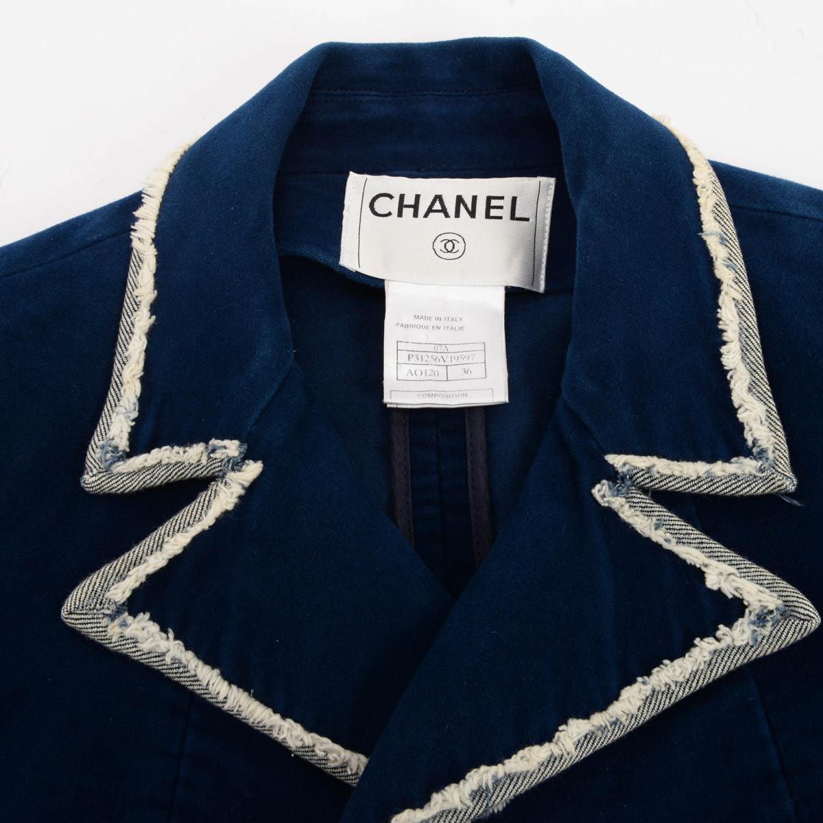 Chanel Blue Velvet Frayed Edge Corset Jacket FR 36