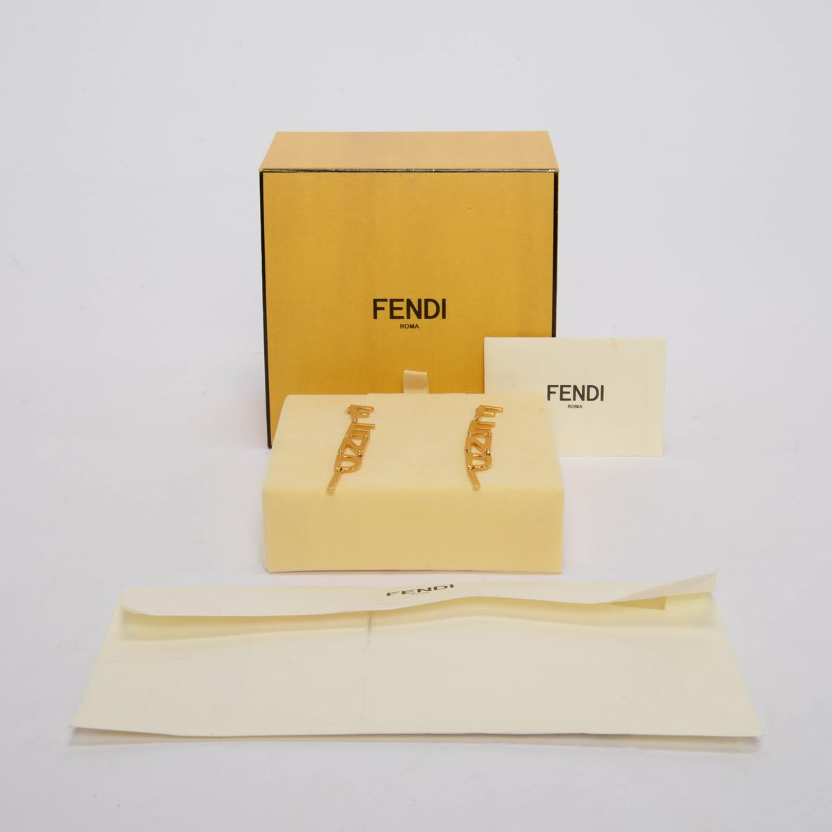 Fendi Vintage Gold Fendigraphy Signature Earrings