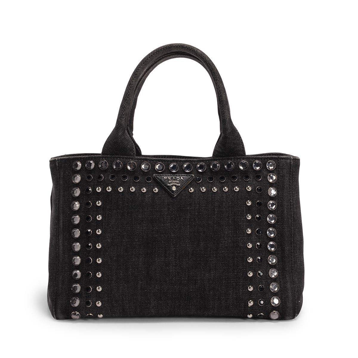 Prada Charcoal Denim Crystal Studded Canapa Tote