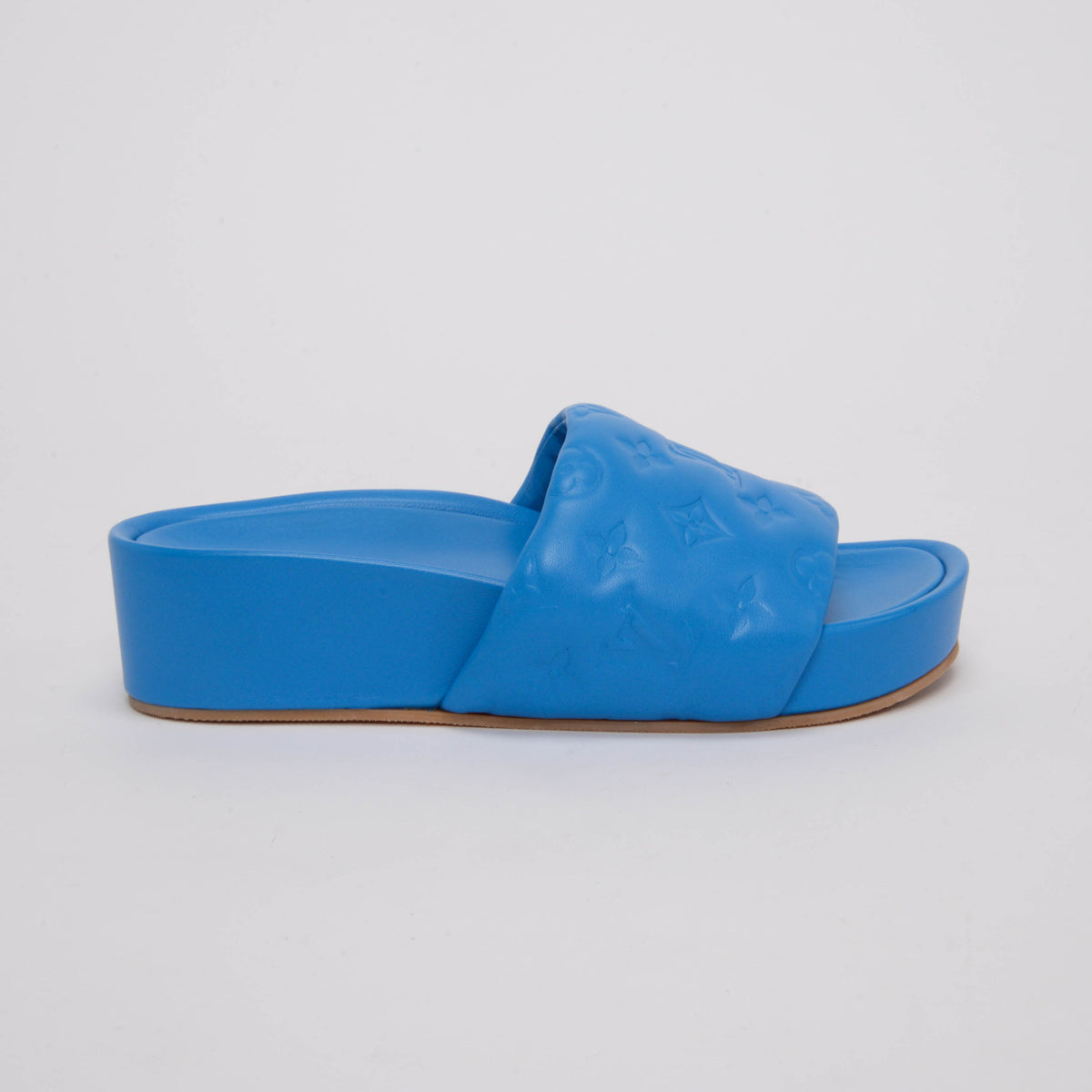 Louis Vuitton Blue Embossed Monogram Jumbo Flatform Mules 38