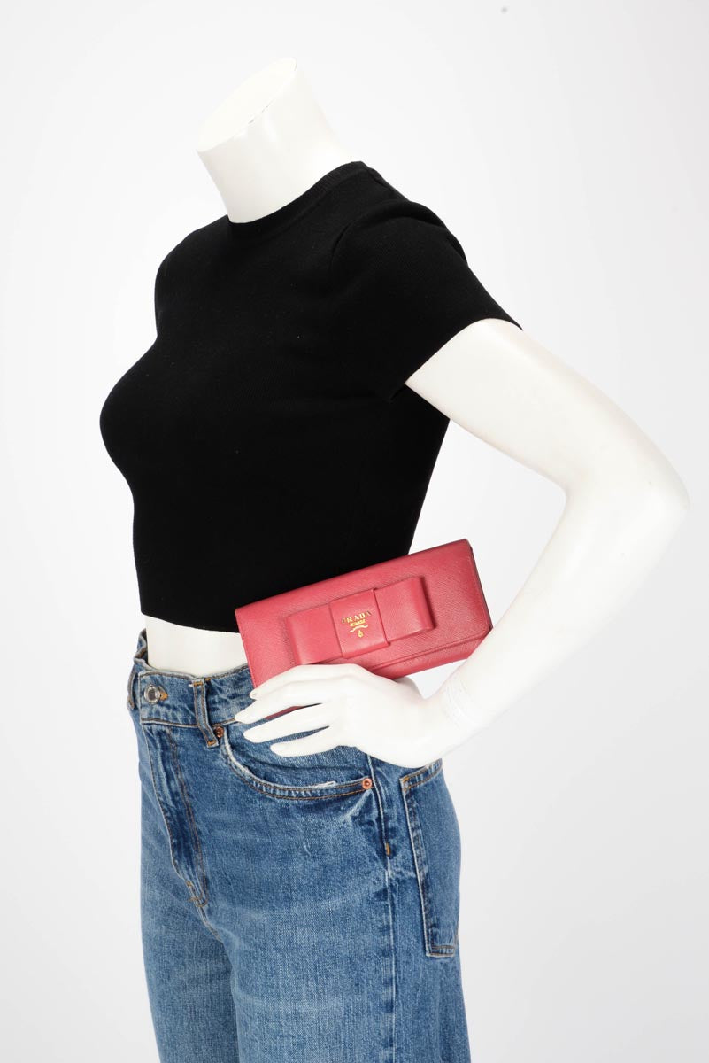 Prada Peony Saffiano Bow Wallet