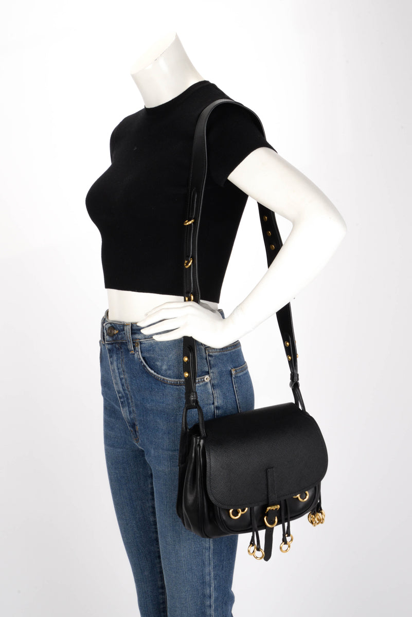 Prada Black Saffiano & Calf Corsaire Bag