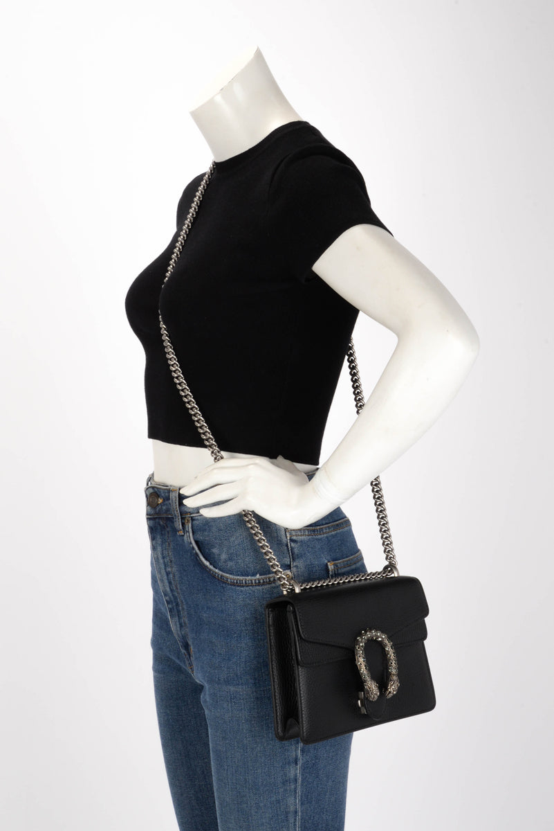 Gucci Black Grained Calfskin Mini Dionysus Bag