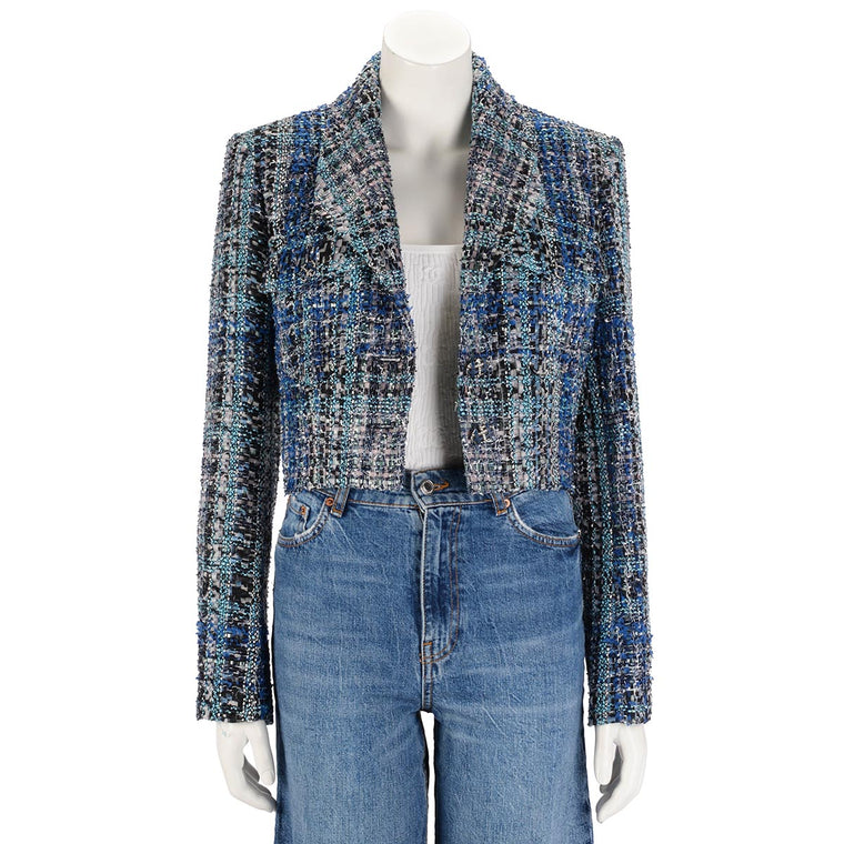 Chanel Blue Fantasy Tweed Cropped Jacket FR 40