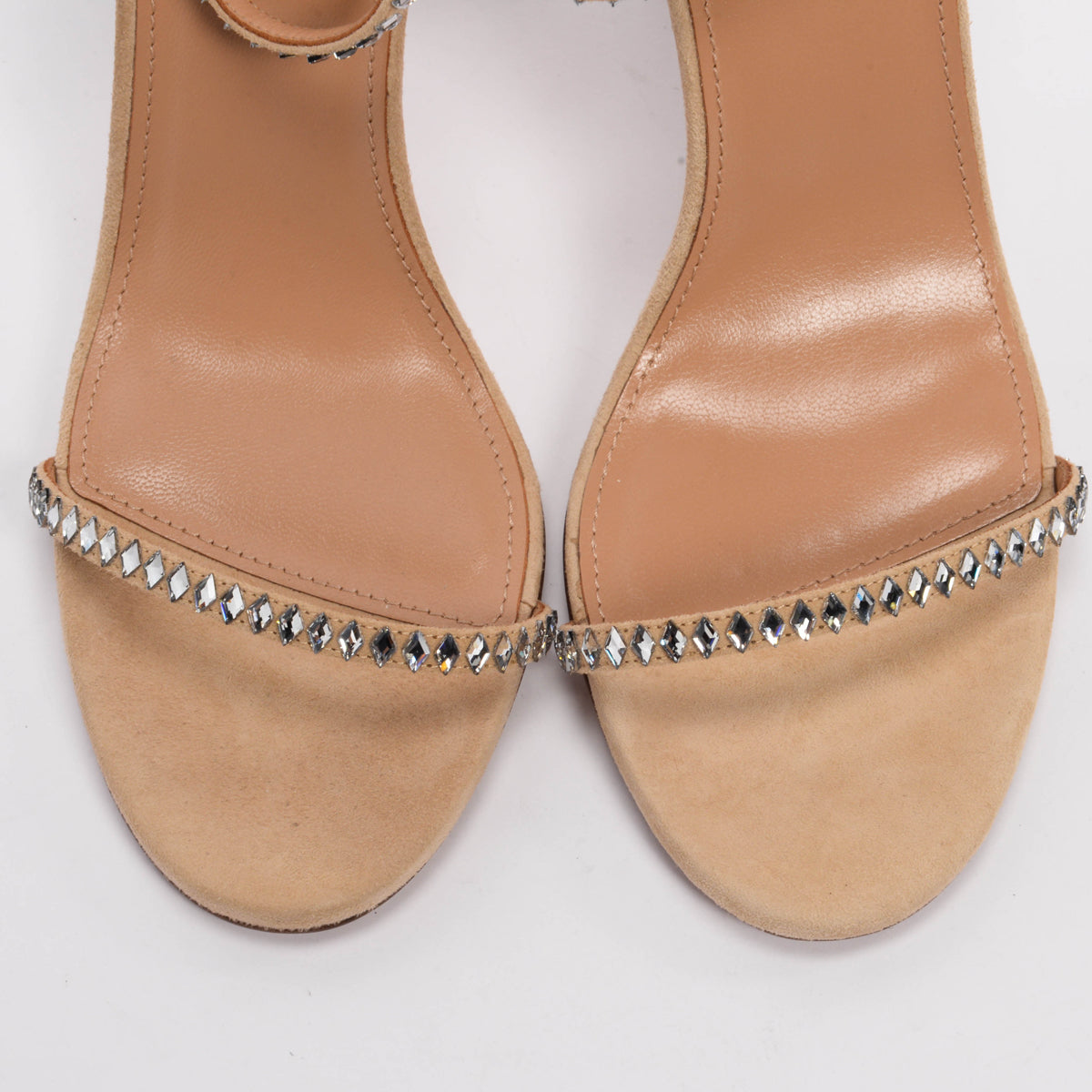 Aquazzura Nude Suede Olie Crystal Sandals 39