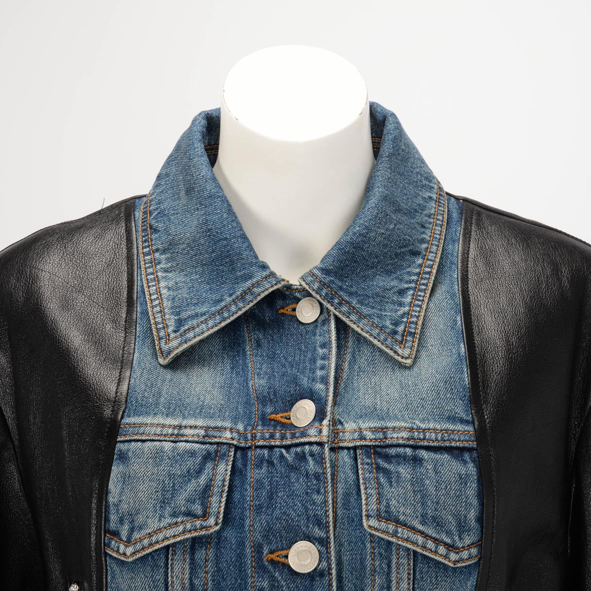 Alexander McQueen Leather & Denim Hybrid Cocoon Jacket IT 46