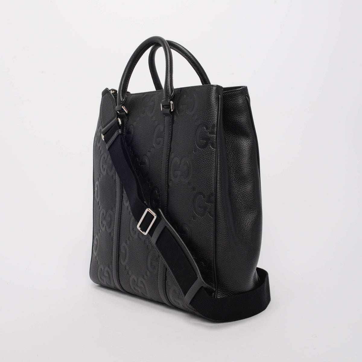 Gucci Black Calfskin Jumbo GG Medium Tote