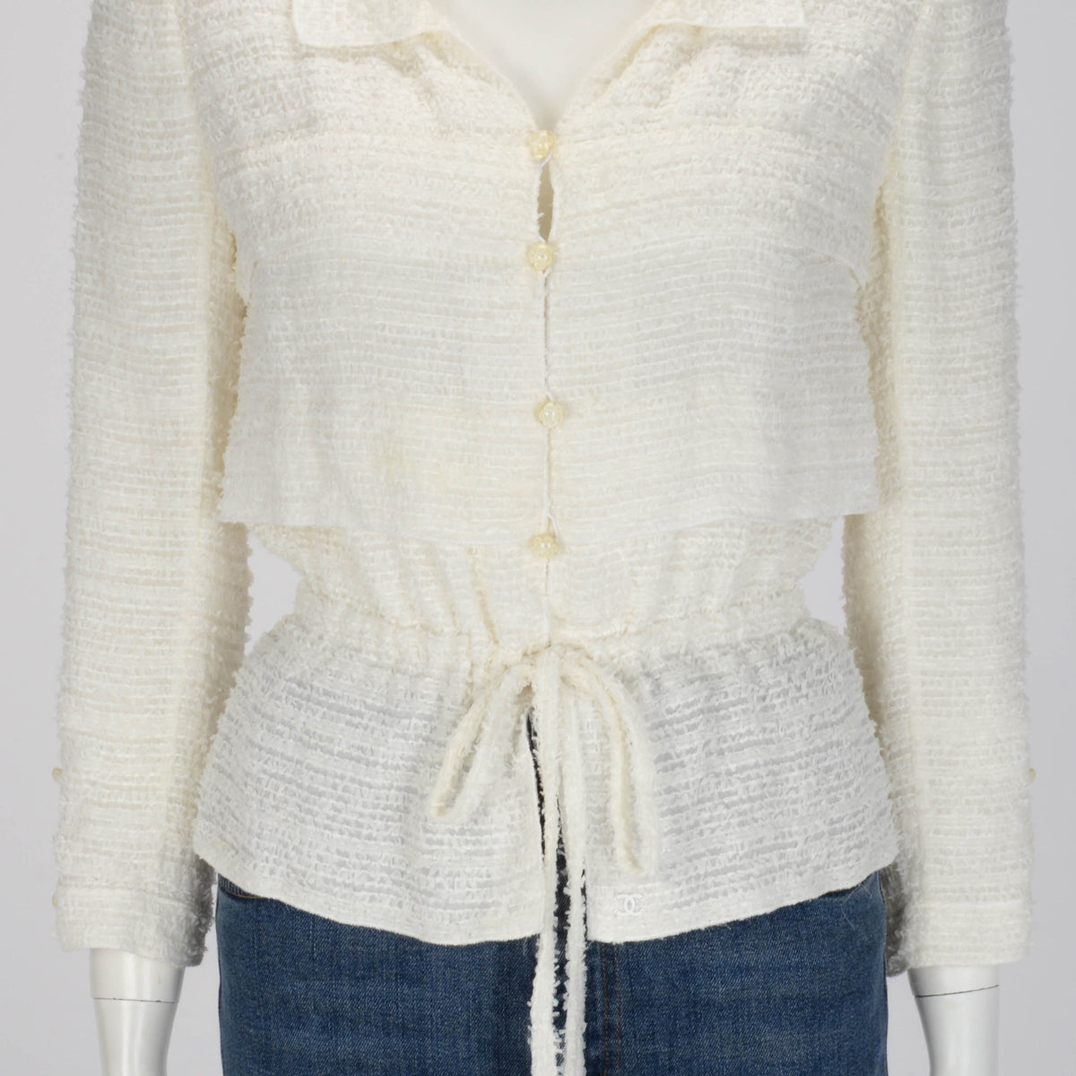 Chanel Ecru Fantasy Tweed Drawstring Jacket FR 40