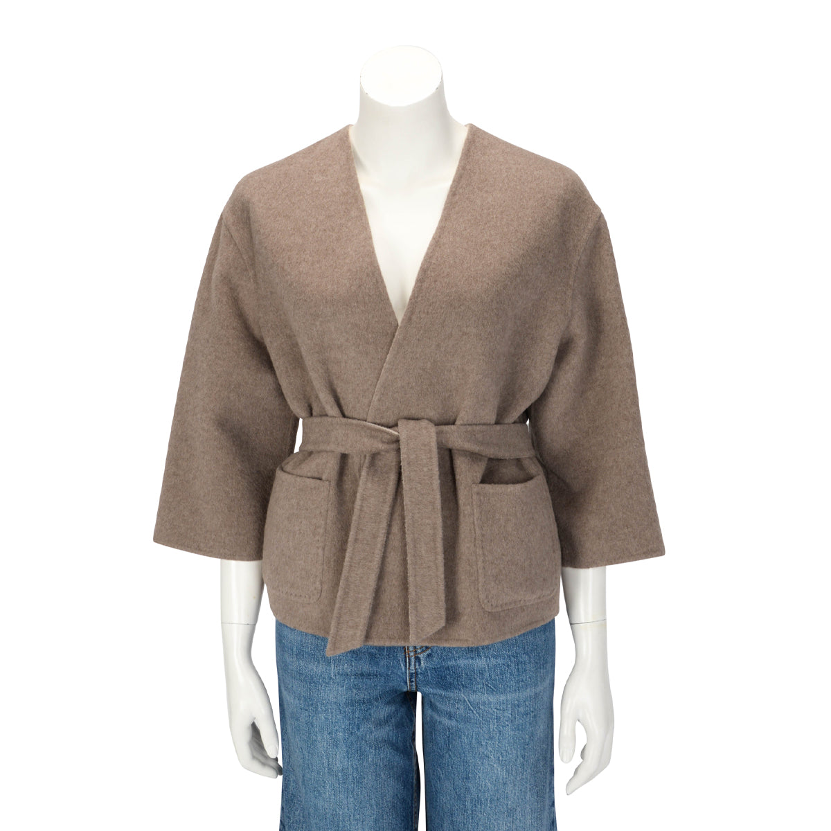 Max Mara Taupe Wool Reversible Belted Jacket IT 38