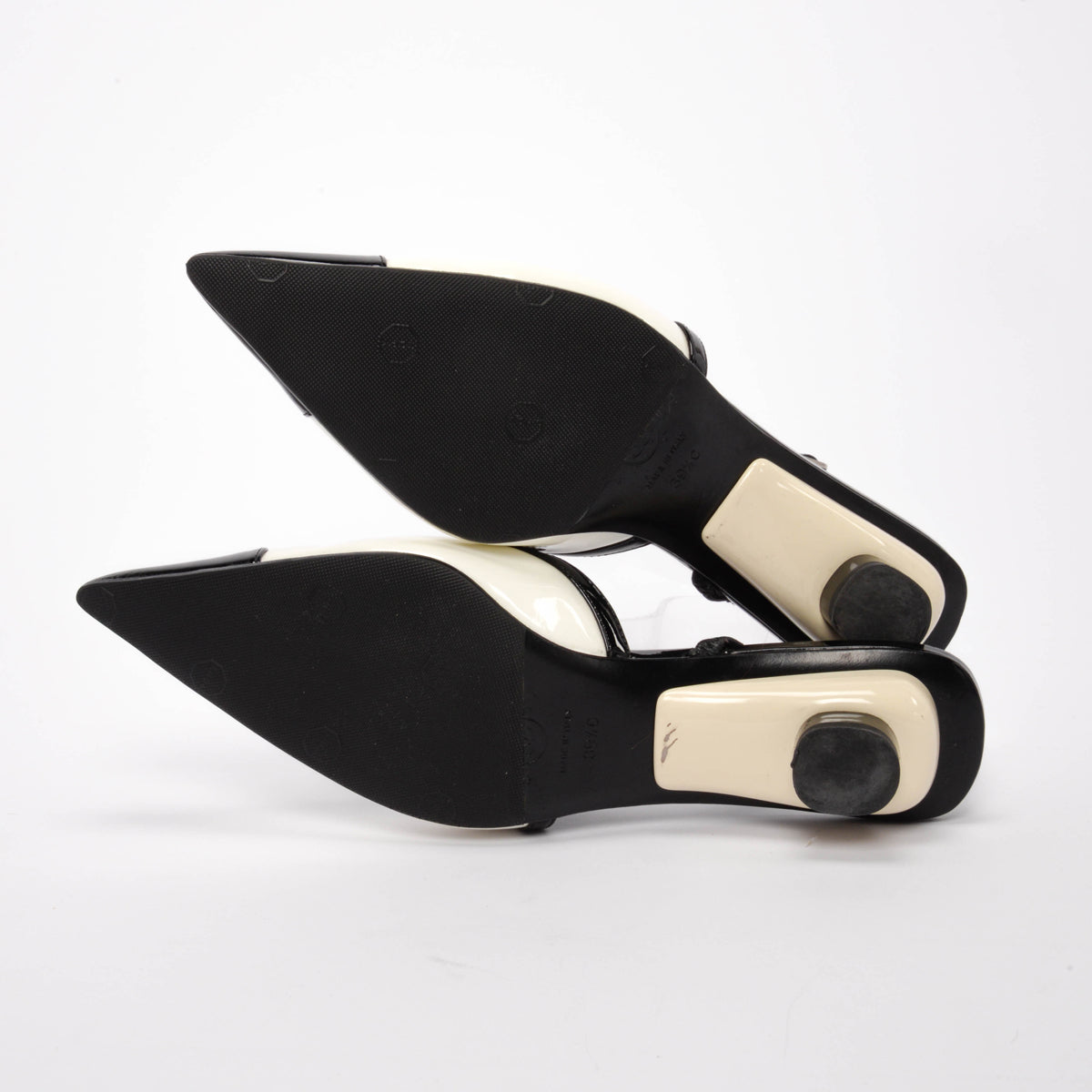 Chanel Black & White Patent Cap Toe Slingback Pumps 39.5