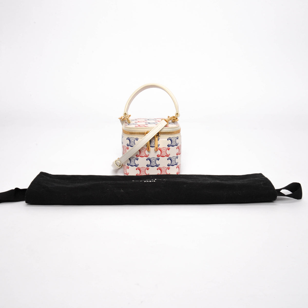 Celine Red & Blue Triomphe Canvas Vanity Case Mini Bag