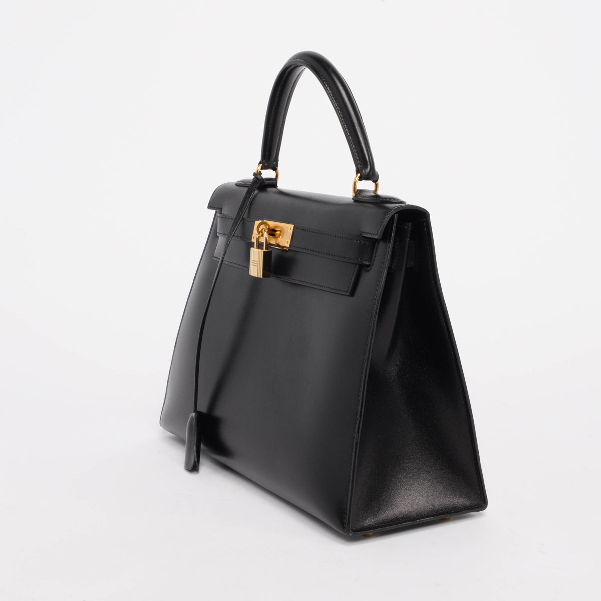 Hermes Vintage Black Box Calf Kelly 28 Shoulder Bag