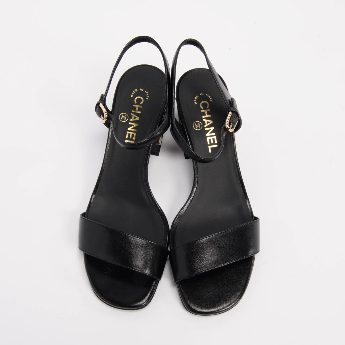 Chanel Black Lambskin Pearl Detail Sandals 40