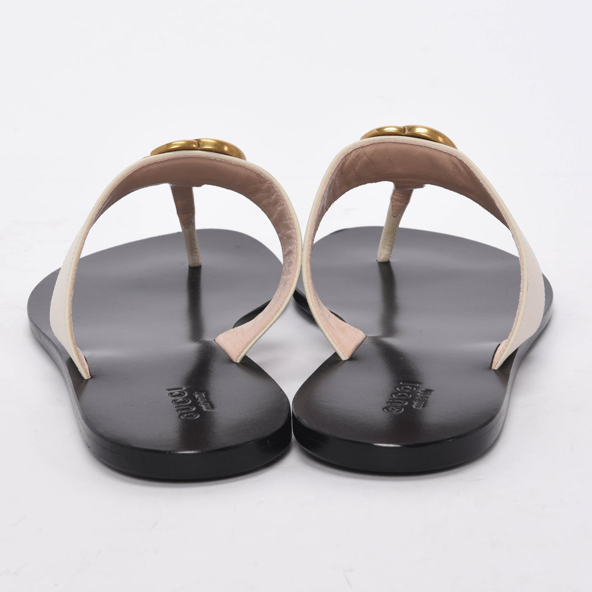 Gucci Off White Calfskin Double G Thong Sandals 40