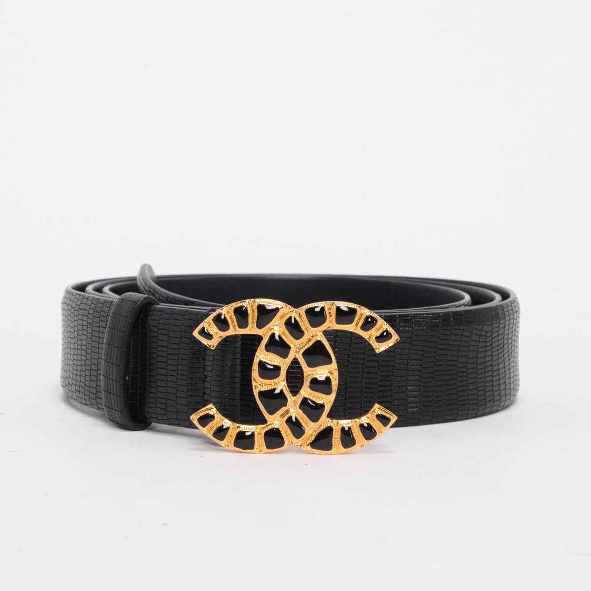 Chanel Black Embossed Leather CC Gripoix Belt