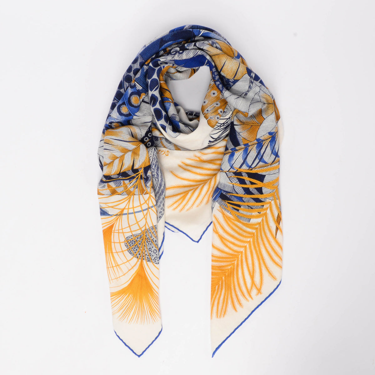 Hermes Blue Cashmere & Silk Plumes en Fete Shawl 140