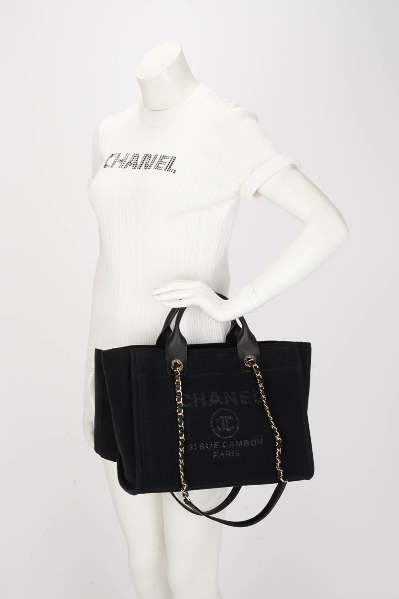 Chanel Black Canvas Small Deauville Tote