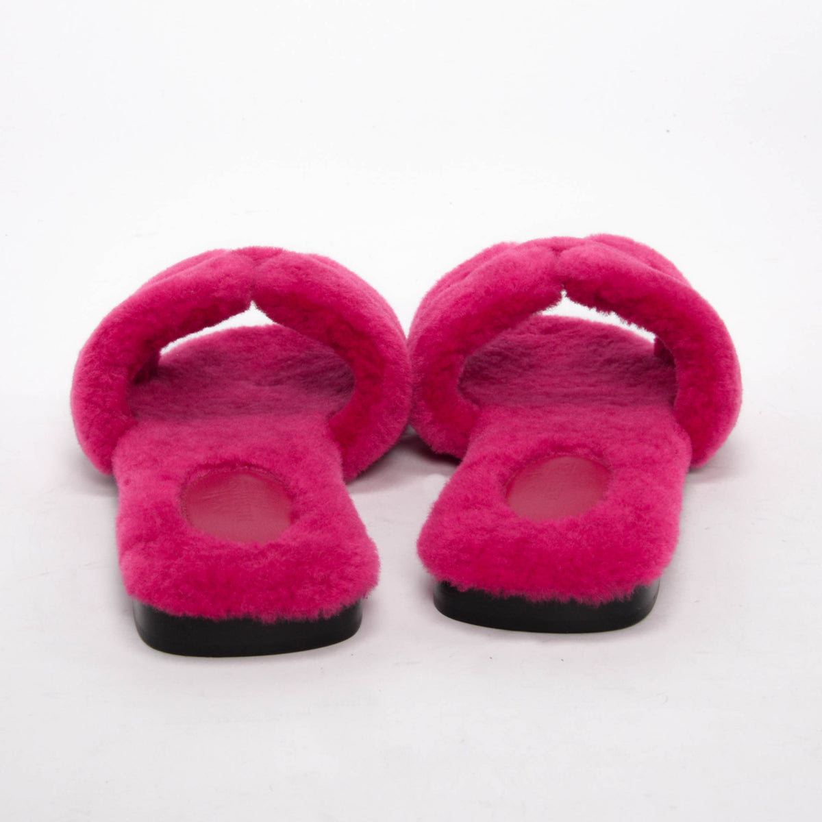 Hermes Rose Fuchsia Shearling Oran Sandals 37