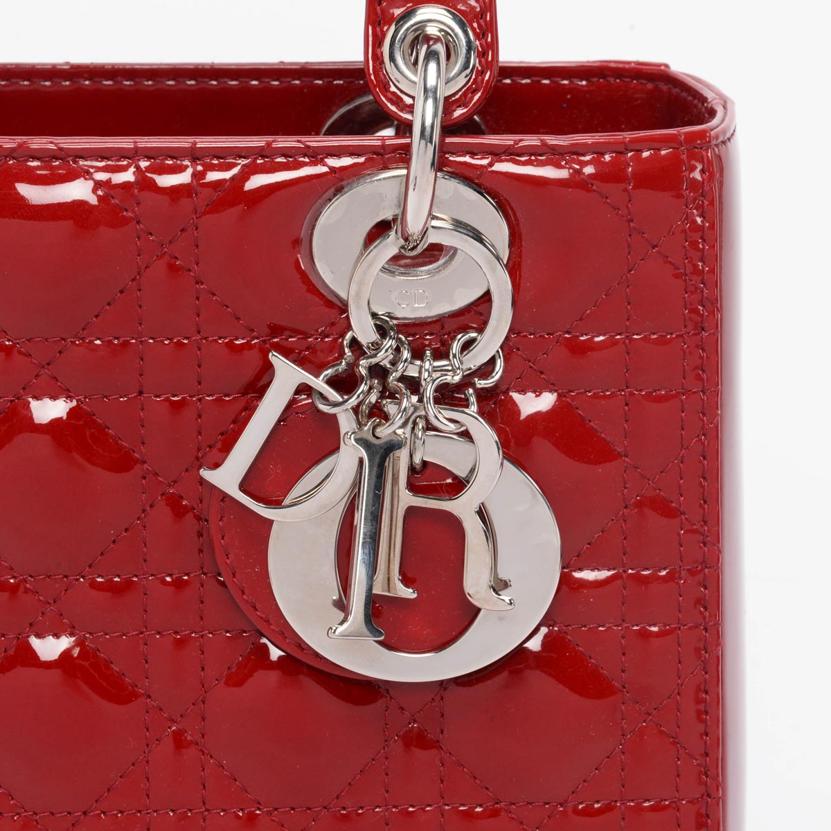 Dior Red Cannage Patent Medium Lady Dior Bag