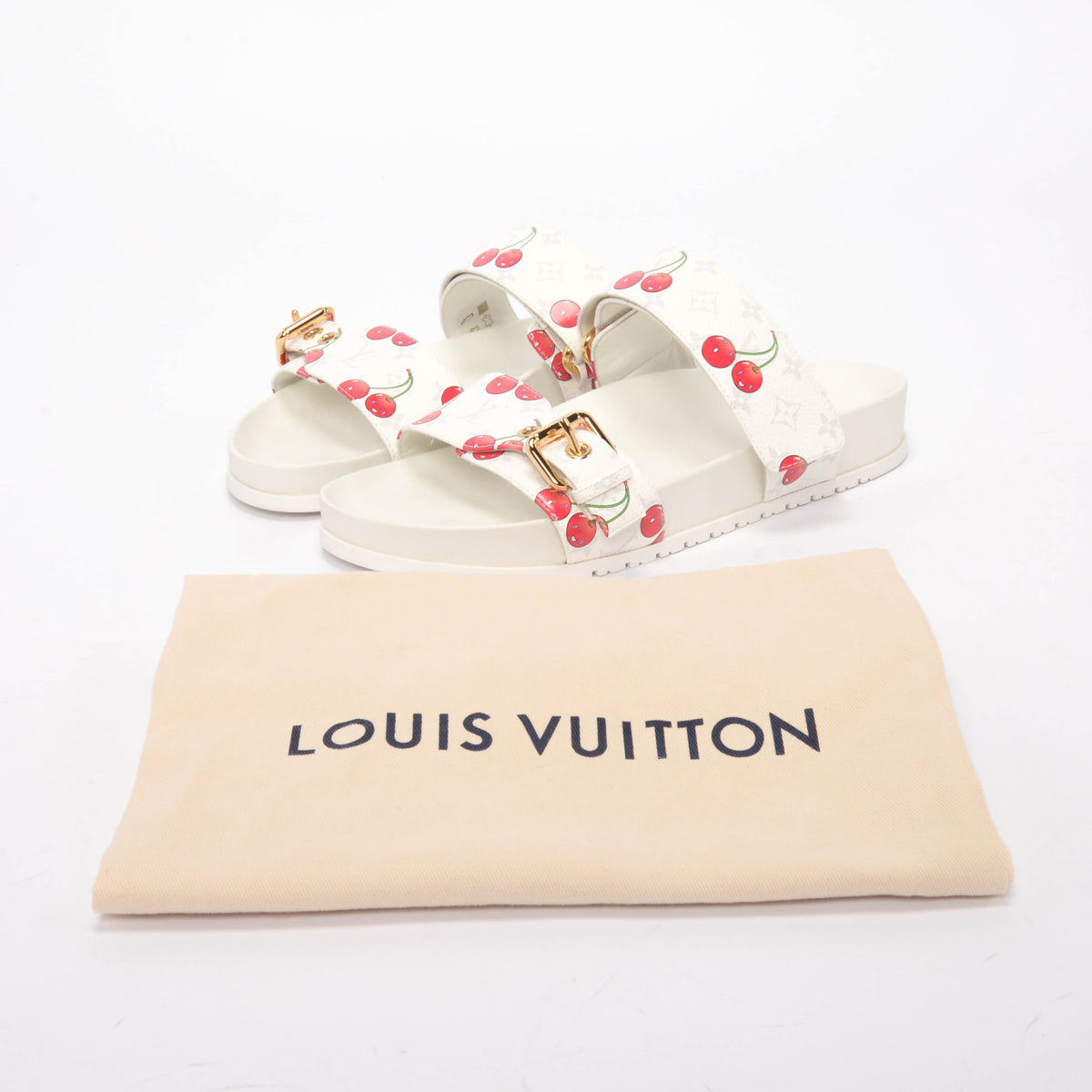 Louis Vuitton x TM White Monogram Cerises Bom Dia Comfort Flat Mules 38
