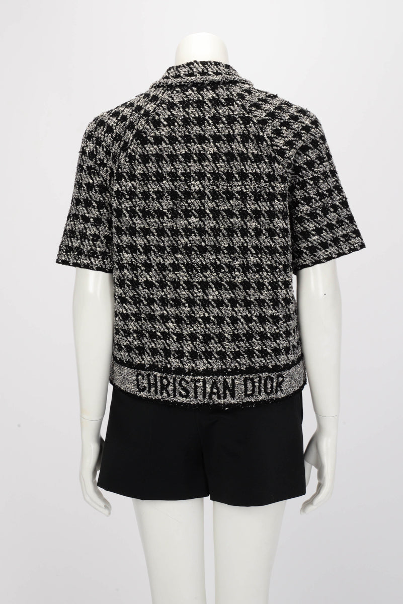 Dior Black & White Technical Knit Houndstooth Short Sleeve Jacket FR 40