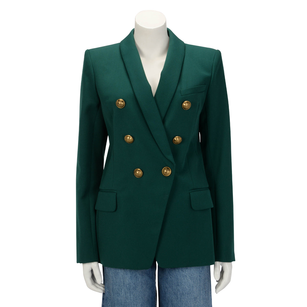 Balmain Green Wool Double Breasted Longline Jacket IT 40